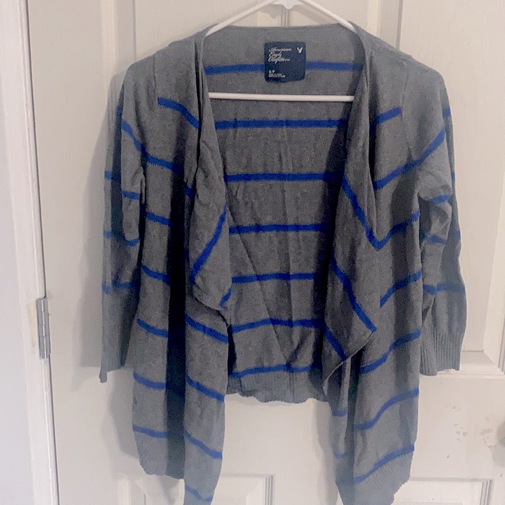 Blue and Grey striped cardigan